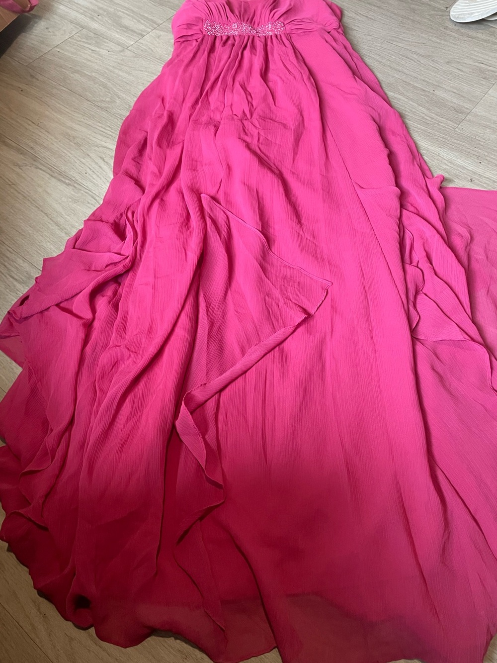 David's Bridal Fuchsia Strapless Maxi Dress